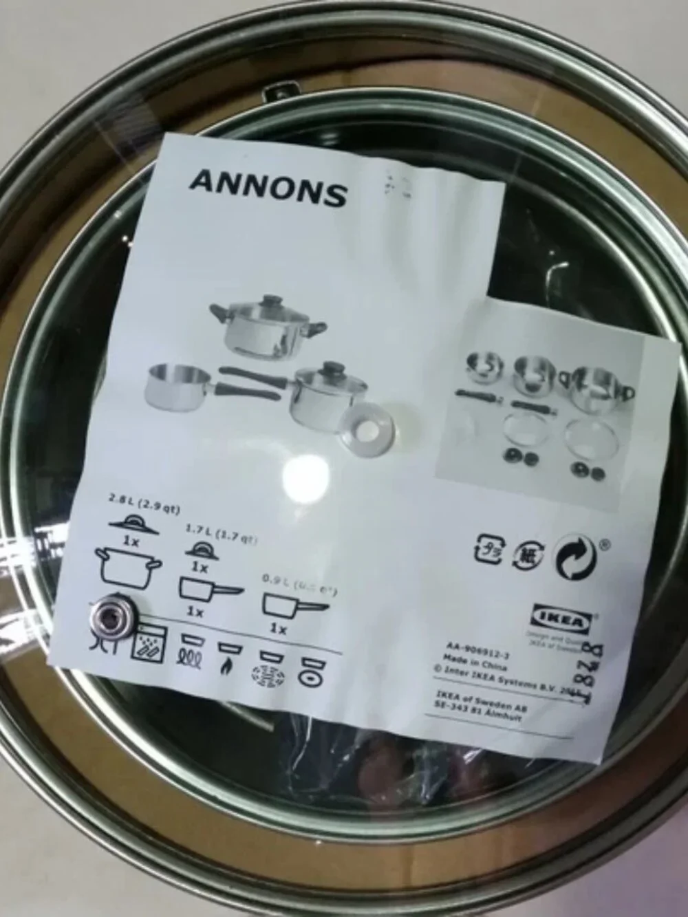 ANNONS 305.778.54 5-piece cookware set, glass/stainless steel